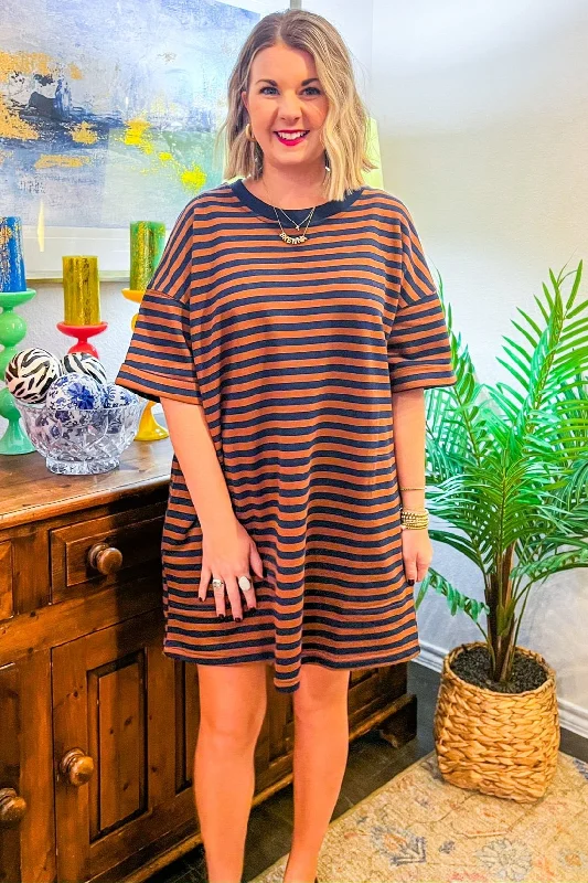 Stowe Away Mini Dress - Brick/Navy Trendy Lace Mini Dress