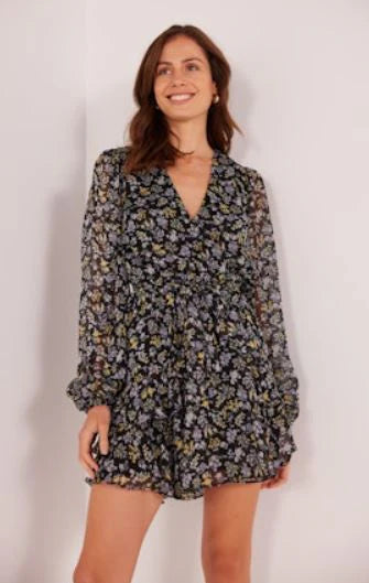 MINKPINK TAYLEE LONG SLEEVE MINI DRESS BLACK FLORAL Trendy Mesh Mini Dress