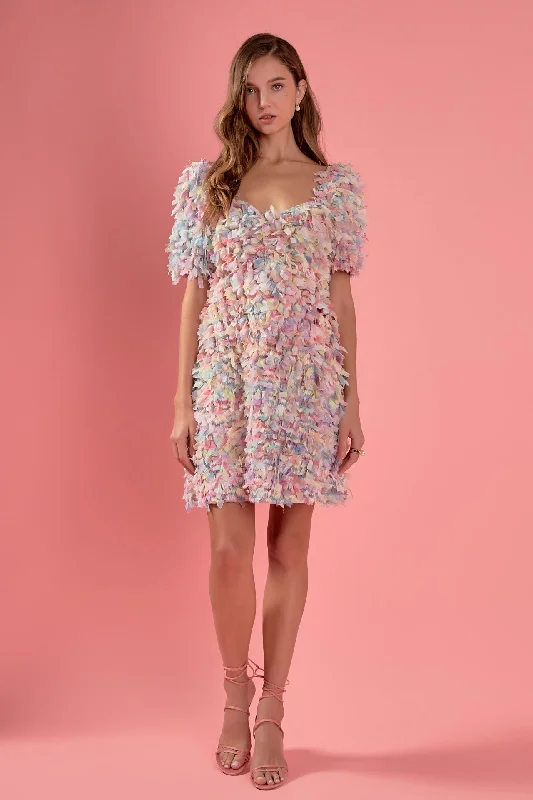 English Factory - Premium Textured Ribbon Mini Full Dress Stylish Button-Down Mini Dress
