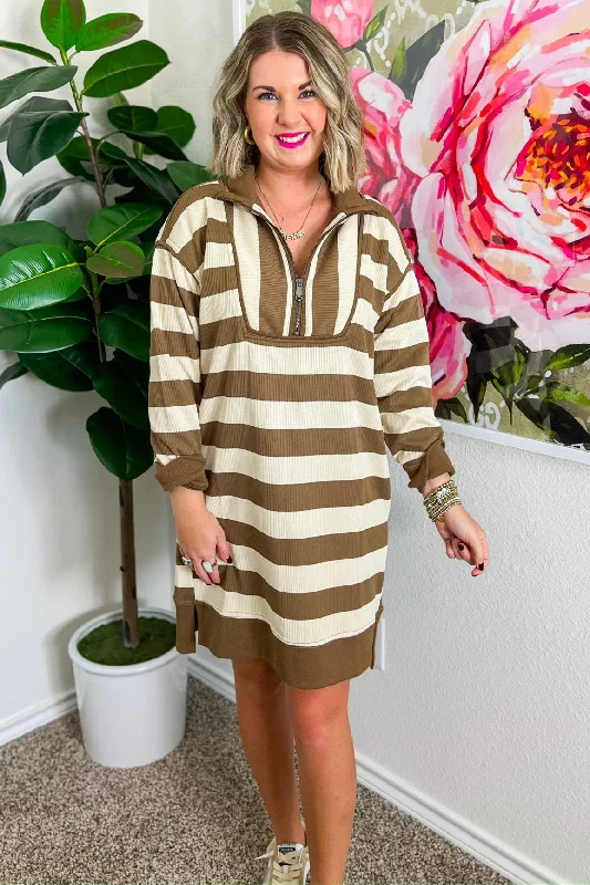 Where You Lead Mini Dress - Mocha Elegant Off-Shoulder Dress Mini